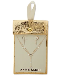Anne Klein Gold-Tone Stone Statement Necklace & Drop Earrings Set
