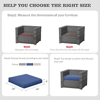 Aoodor Outdoor Chair Cushion W24''xD24'' Soft, Fade-resistant Polyester, Removable Cover with Hidden Zipper, Adaptable Secure Ties