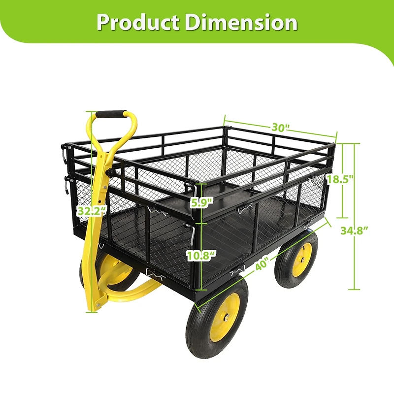 Sturdy Garden Cart 1400 Lbs Load Capacity, Steel Mesh Bed