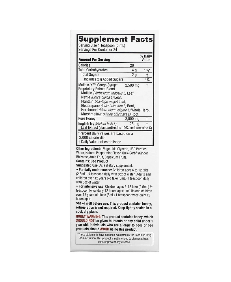 Nature's Answer Mullein-x Multi System Cough Syrup 4 Ounce | Soothes Coughs & Clears Mucus |