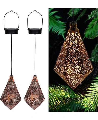 2-Pack Solar Hanging Lantern Lights Waterproof Garden Decor - Warm white