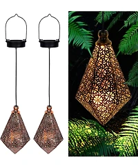 2-Pack Solar Hanging Lantern Lights Waterproof Garden Decor - Warm white