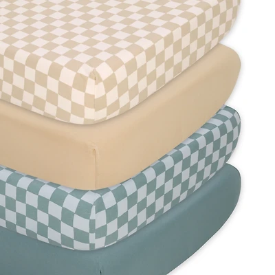 The Peanutshell Cheerful Check Cotton Jersey 4 Pack Fitted Crib Sheets