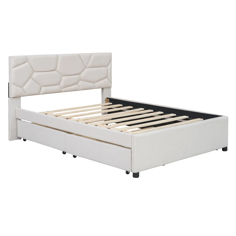 Streamdale Platform Bed with Brick Headboard and Twin Trundle