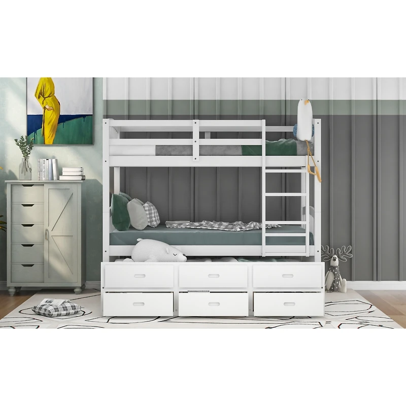 Streamdale Twin Over Twin Wood Bunk Bed With Trundle And Drawers