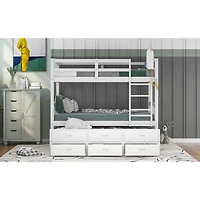Streamdale Twin Over Twin Wood Bunk Bed With Trundle And Drawers