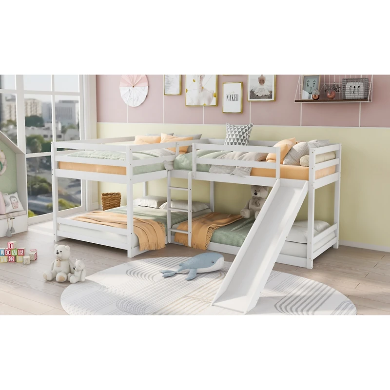 Streamdale Full And Twin L-Shaped Bunk Bed With Slide Short Ladder