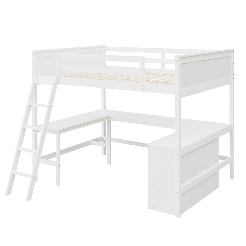 Streamdale Full Loft Bed With Shelves And Desk, Wooden Desk