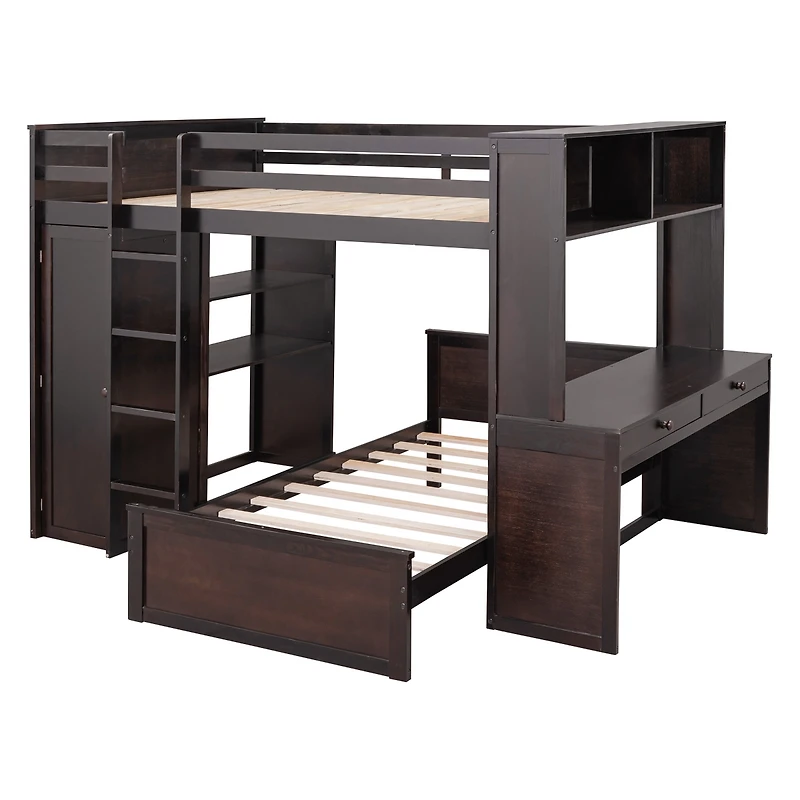 Streamdale Twin Loft Bed with Desk, Shelves, and Wardrobe