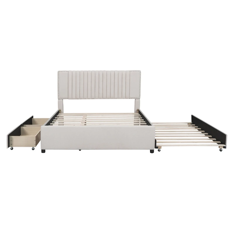 Streamdale Queen Platform Bed with 2 Drawers and Trundle