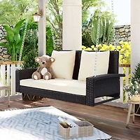 Streamdale Wicker Hanging Porch Swing with Cushion and Pillow