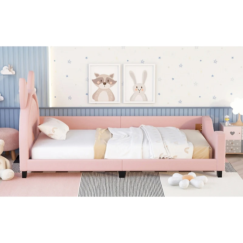 Simplie Fun Twin Size Upholstered Daybed With Carton Ears Shaped Headboard