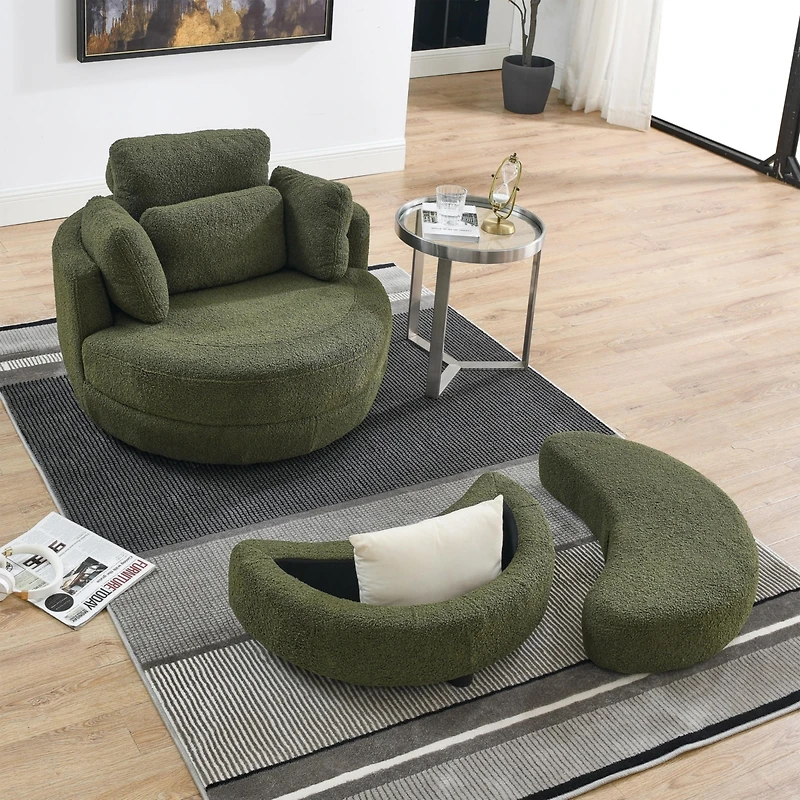 Streamdale 39" Oversized Swivel Chair with Storage Ottoman & Pillows