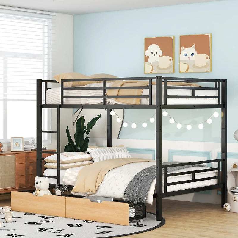 Simplie Fun Metal Full Size Convertible Bunk Bed With 2 Drawers