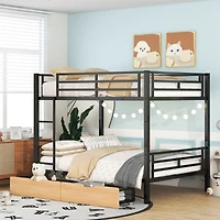 Simplie Fun Metal Full Size Convertible Bunk Bed With 2 Drawers