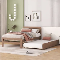 Streamdale Modern Twin Size Platform Bed with Trundle (Walnut)