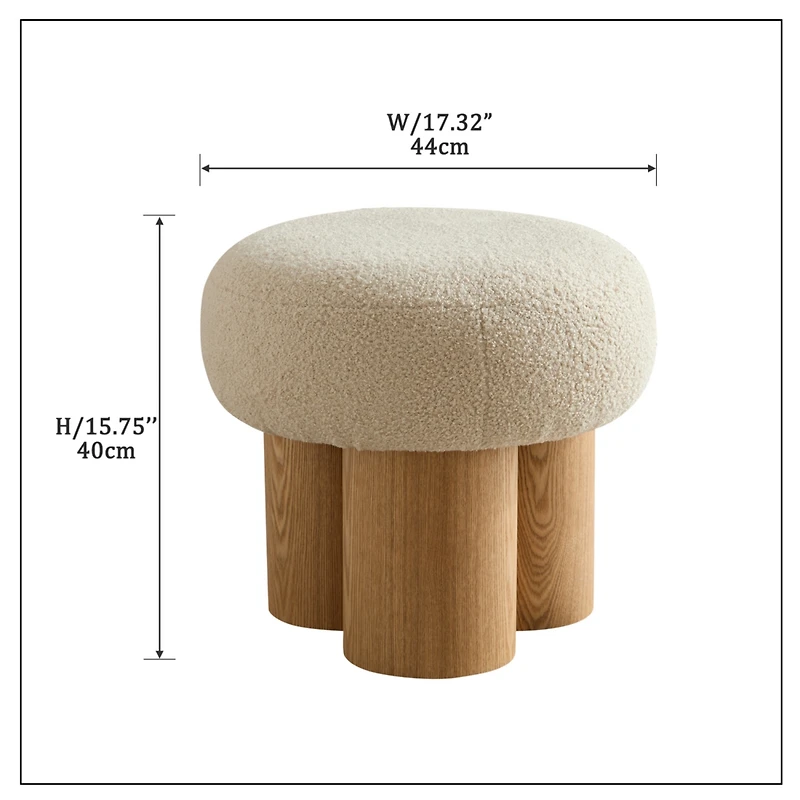Simplie Fun Mushroom Stool, Grieg Plush Cushion, Wooden Barrel Pvc Pipe, Walnut Finish