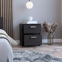 Simplie Fun Trivor 2 Drawers Nightstand, Metal Handles - Black