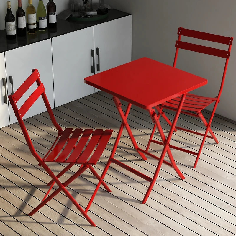 Streamdale 3 Piece Patio Bistro Set Of Foldable Square Table And Chairs