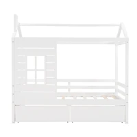 Simplie Fun Twin Size House Bed Wood Bed With Two Drawers