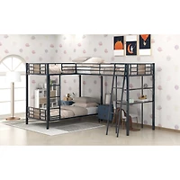 Simplie Fun L-Shaped Twin Over Twin Bunk Bed With Twin Size Loft Bed With Desk And Shelf, Brown