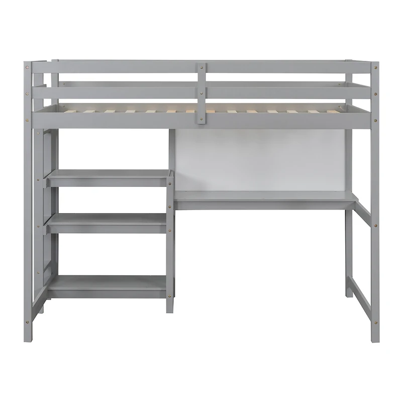 Streamdale Twin Size Wooden Loft Bed With Shelves, Desk And Writing Board