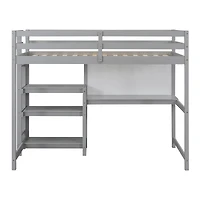 Streamdale Twin Size Wooden Loft Bed With Shelves, Desk And Writing Board