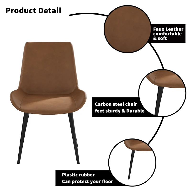 Streamdale Furniture Modern Dining Chair Living Room Black Metal Leg Dining Chair-Brown-2 Pcs/Ctn