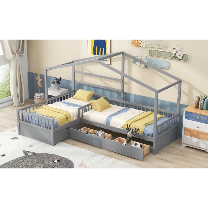 Streamdale Twin House Platform Bed With Three Storage Drawers