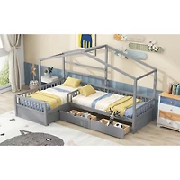 Streamdale Twin House Platform Bed With Three Storage Drawers