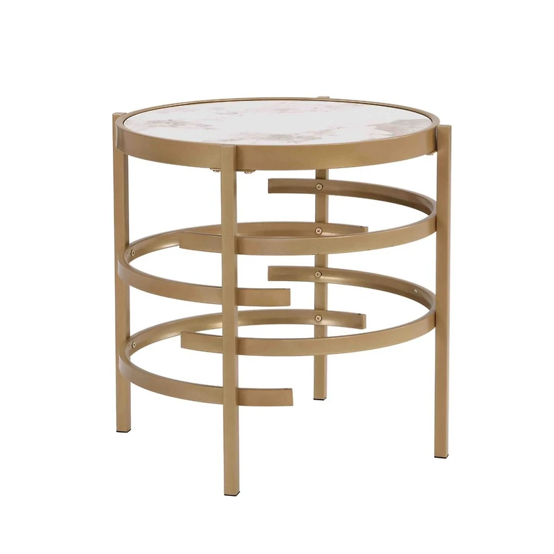 Simplie Fun Modern Side Table, Pandora Stone End Table, Golden Coffee Table 20.67"W X 20.67"D X 21.65'H