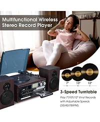 Yescom Vinyl Record Player with Speakers Turntable Bluetooth Tape Cassette Cd Player Retro