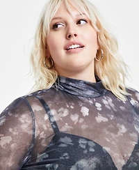 Bar Iii Trendy Plus Size Shine Mesh Mock-Neck Top, Created for Macy's