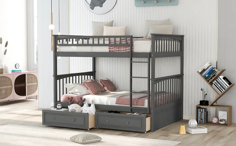 Streamdale Full Over Full Bunk Bed With Drawers, Convertible Beds
