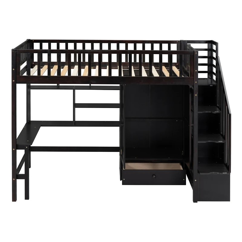 Streamdale Twin Loft Bed With Bookshelf, Drawers, Desk, And Wardrobe White