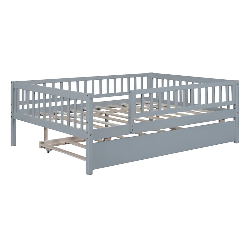 Streamdale Full Wood Daybed With Trundle And Fence Guardrails