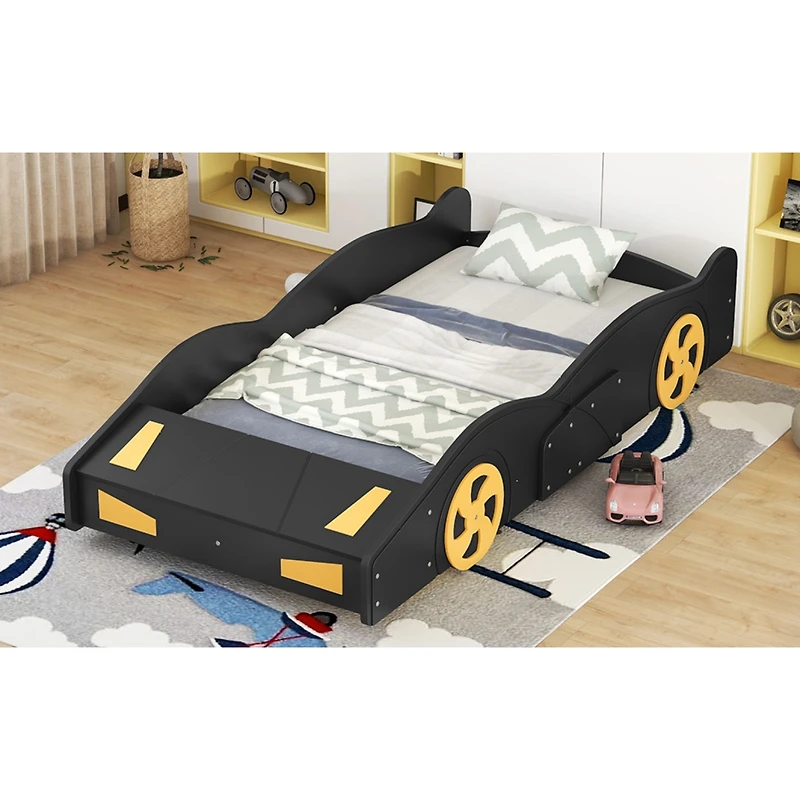Streamdale Blue & Yellow Race Car Platform Bed with Storage