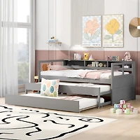 Streamdale Twin Xl Wood Daybed with Trundles, Cubbies, & Charging