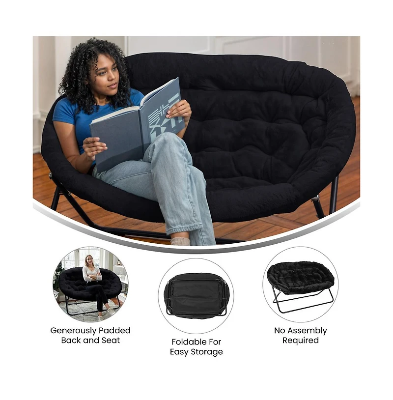 Janey Folding Double Saucer Chair With Steel Frame For Dorm, Living Room, Or Bedroom