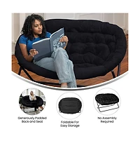 Janey Folding Double Saucer Chair With Steel Frame For Dorm, Living Room, Or Bedroom