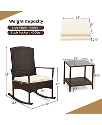 Gymax 3 Pieces Rocking Wicker Bistro Set Outdoor Front Porch Rocker Chairs Conversation Turquoise