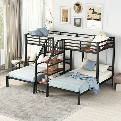 Streamdale Triple Bunk Bed w/ Staircase & Storage