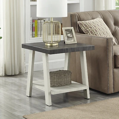 Streamdale Two-Tone Wood Shelf End Table in Weathered Charcoal and Beige