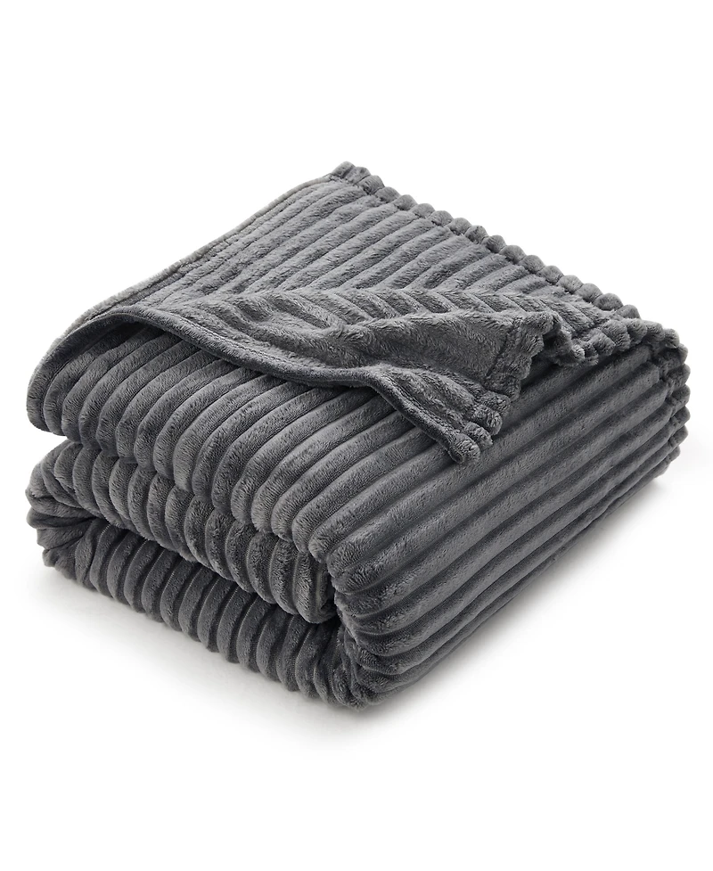 Ultra Soft & Light Ribbed Fleece Blanket - Throw/Travel 50"x60"