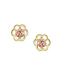 Bling Jewelry Minimalist Tiny Cubic Zirconia Cz Center Open Flower Stud Earrings 14K Real Gold Screw back