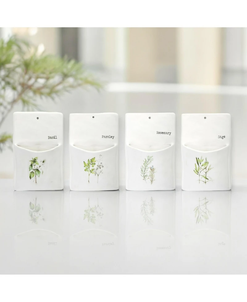 Slickblue White Ceramic Herb Wall Pocket (Set of 4)
