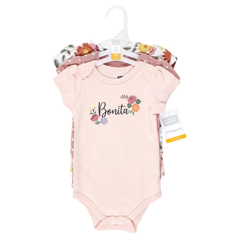 Hudson Baby Girls Cotton Bodysuits 3-Pack