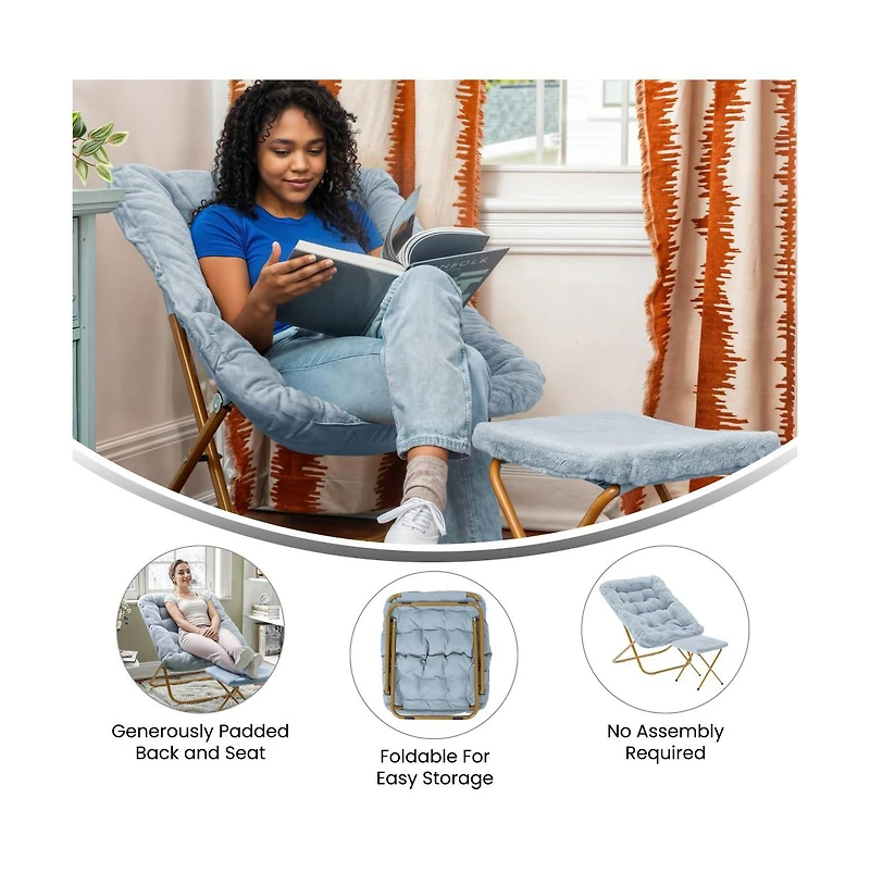 Emma+Oliver Aisling Oversized Folding Saucer Chair And Ottoman For Dorm, Bedroom