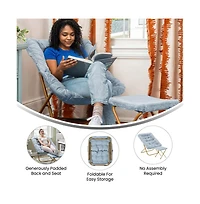 Emma+Oliver Aisling Oversized Folding Saucer Chair And Ottoman For Dorm, Bedroom