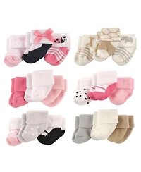 Luvable Friends Baby Girls Cotton Terry Socks, 18-Piece, Ladybug Safari Pink Black, 0-3 Months